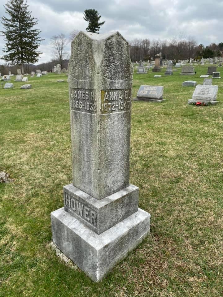 Upright Hower memorial before cleaning